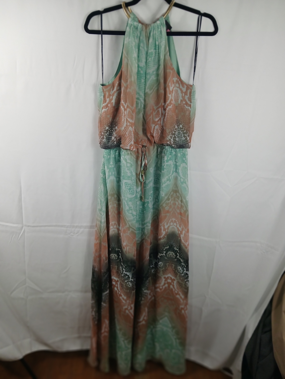 Vince Camuto Mint and Tan Halter Maxi Dress